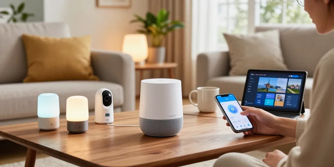 Homey Pro 2026 Test showcasing smart home integration in a modern living room.